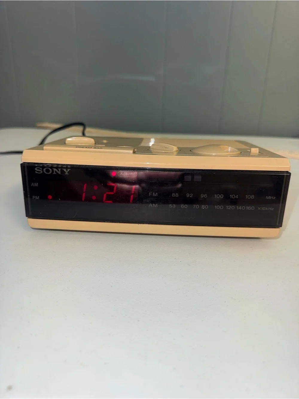 Sony Beige Digital Clock Radio with Red LED Display